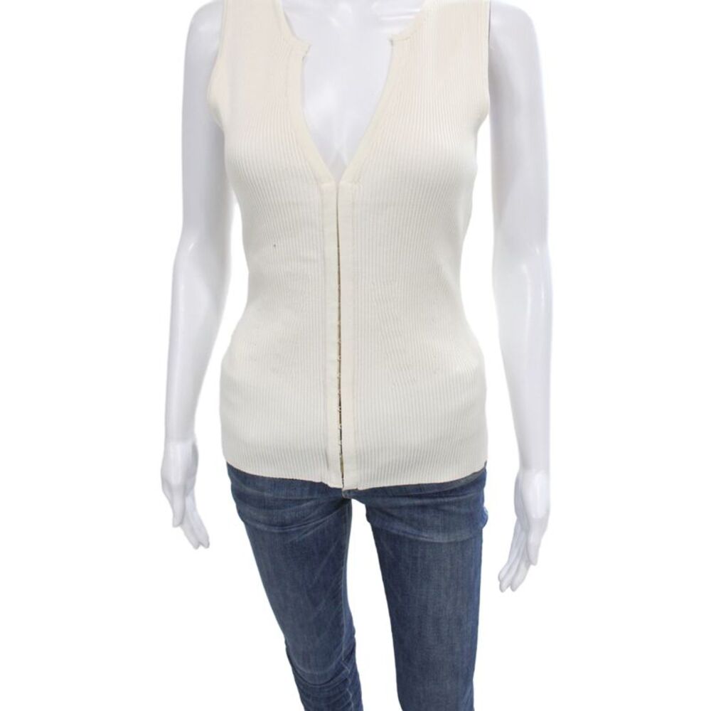 Zara Women Basic Ivory Viscose V Neck Sleeveless Tank Size L